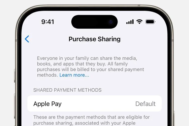 Menu Chia sẻ mua hàng của Apple hiển thị phương thức thanh toán mặc định là Apple Pay