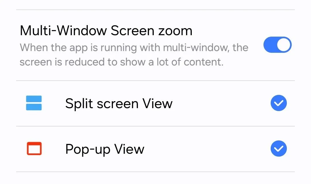 Menu &quot;Multi-Window Screen Zoom&quot; trong module MultiStar của Samsung Good Lock