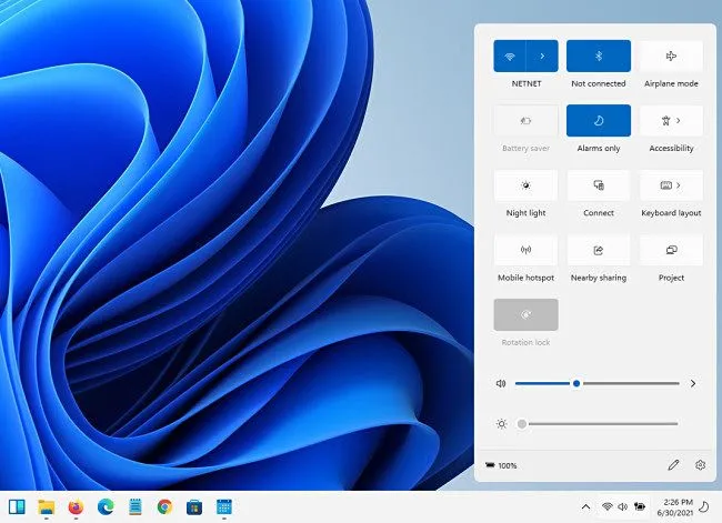 Menu Quick Settings Windows 11 với nhiều tùy chọn cài đặt nhanh khi bấm Win A