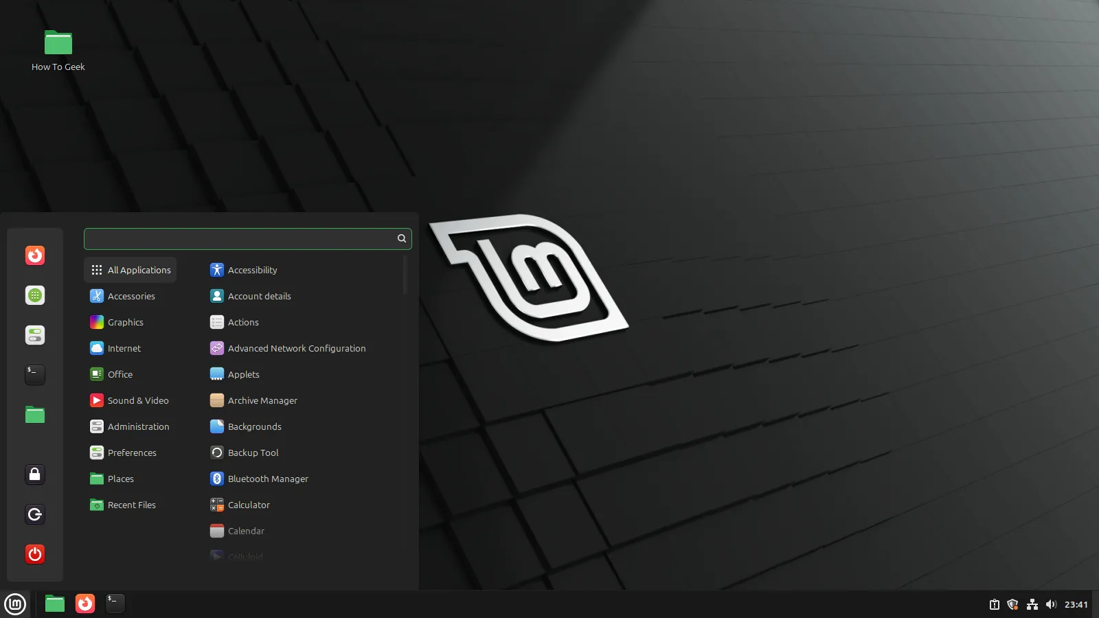 Menu ứng dụng của Linux Mint với giao diện thân thiện, biểu tượng ứng dụng rõ ràng.