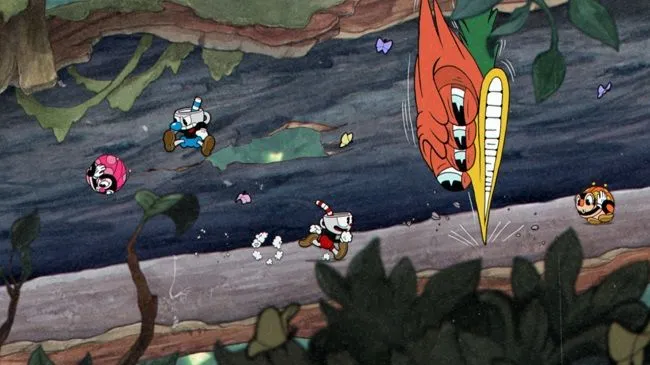 Mô hình hitbox không hoàn toàn trùng khớp nhân vật Cuphead, thể hiện vùng va chạm trong các tựa game bắn súng.
