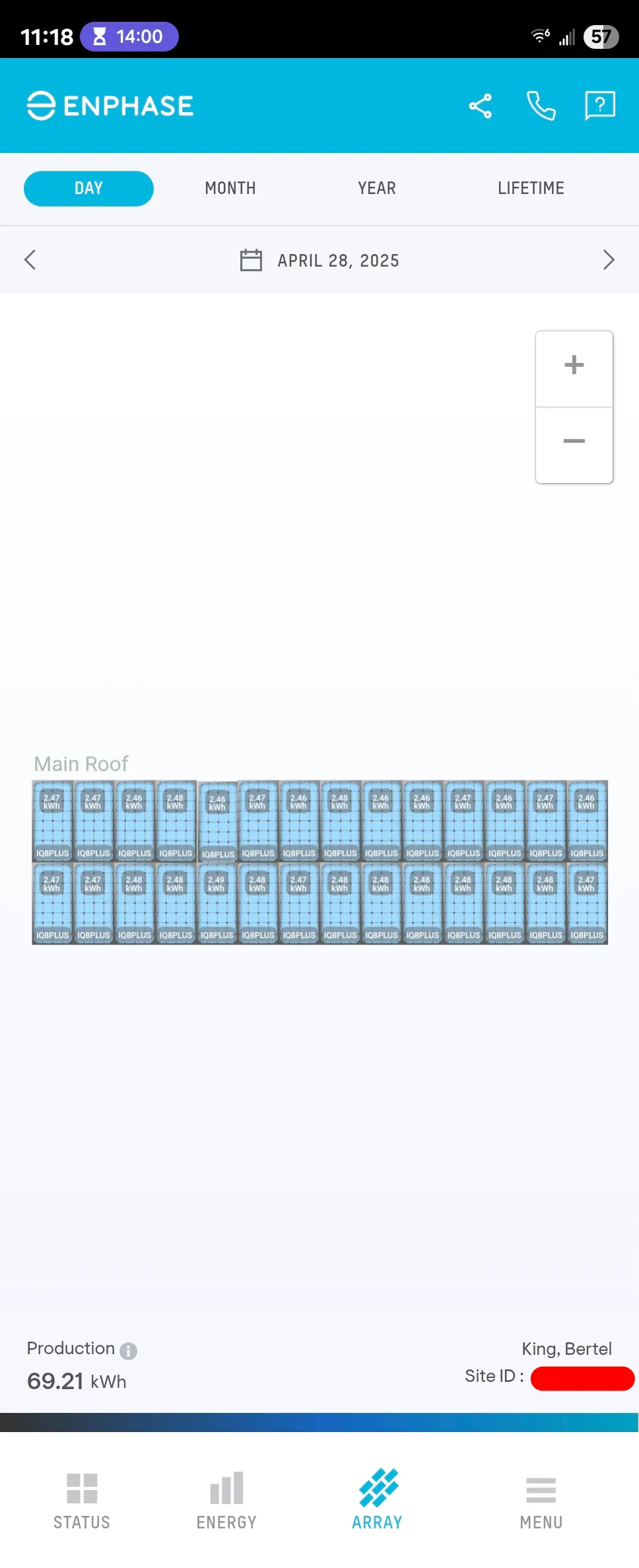 Mô phỏng dàn pin năng lượng mặt trời và hiệu suất từng tấm trên ứng dụng Enphase Enlighten