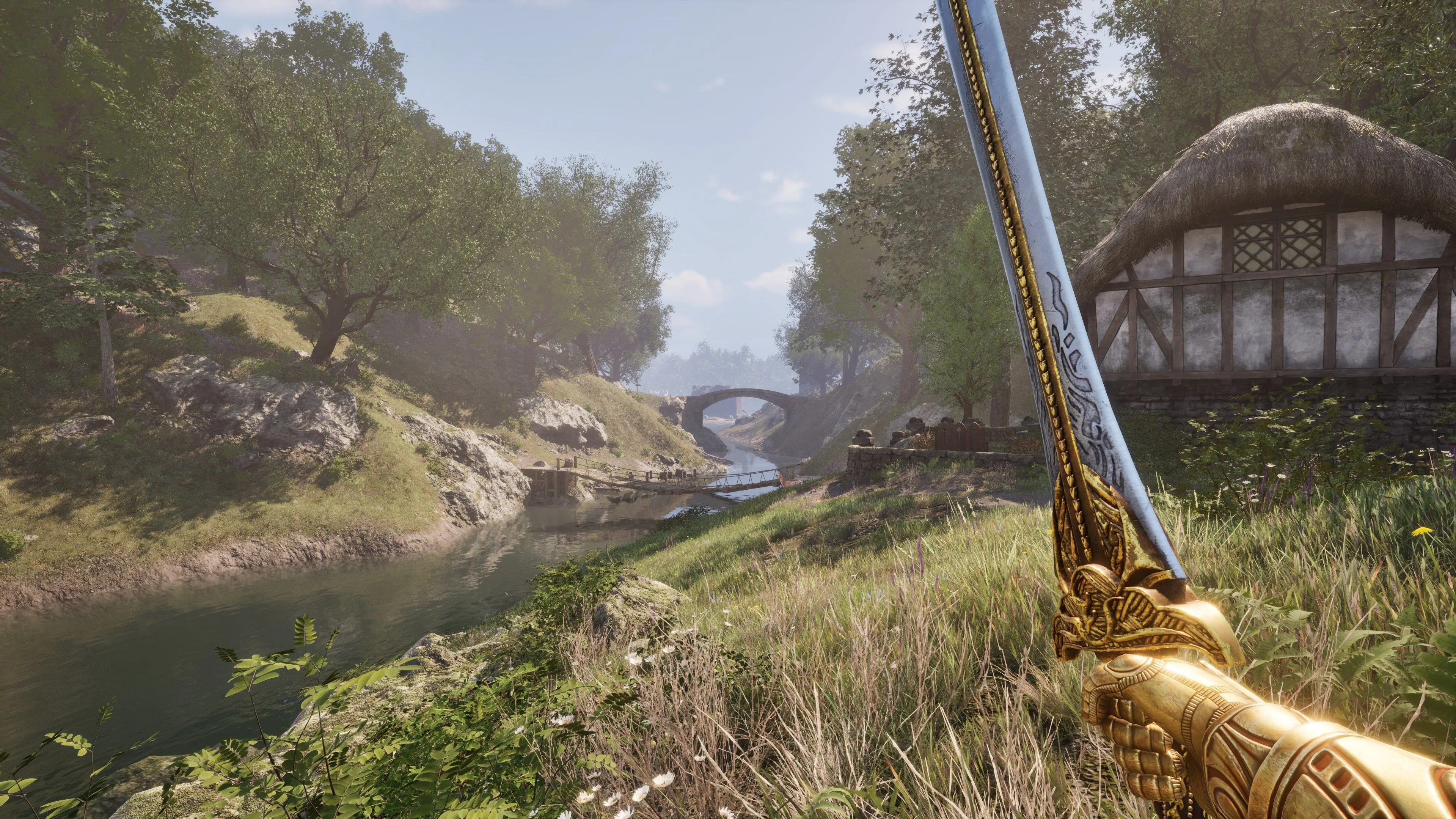Một cảnh thành phố trong The Elder Scrolls IV: Oblivion Remastered, thể hiện kiến trúc và môi trường đô thị.
