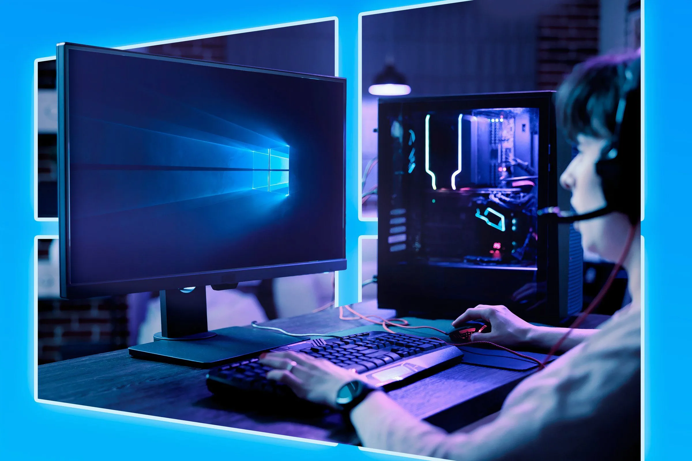 Một game thủ đang trải nghiệm game trên PC chạy Windows 10, biểu tượng cho nền tảng gaming phổ biến và mạnh mẽ nhất hiện nay