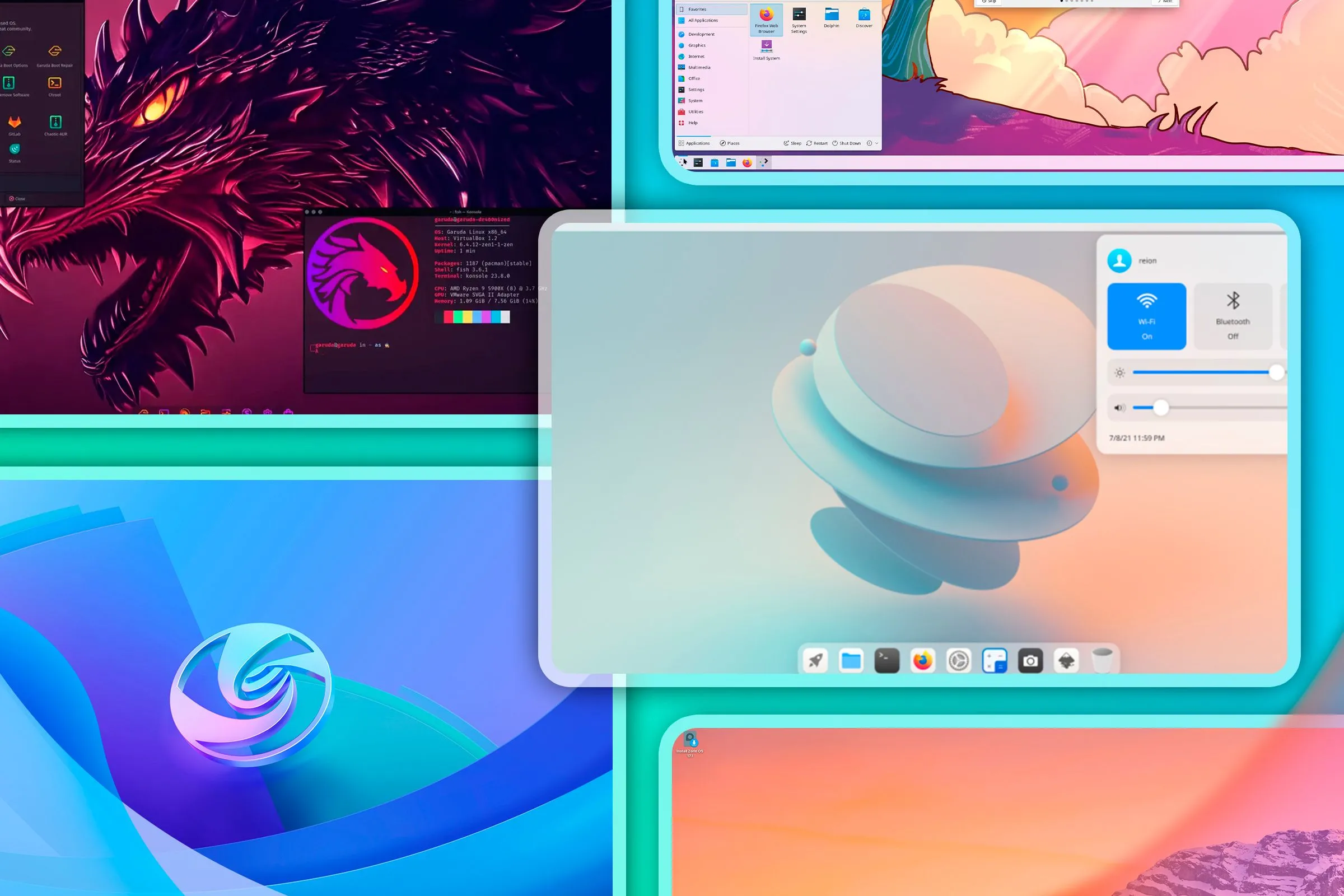 Một số màn hình của các bản phân phối Linux khác nhau, thể hiện sự đa dạng và khả năng chuyển giao kỹ năng