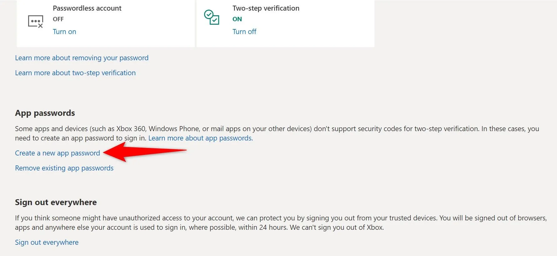 Mục tạo mật khẩu ứng dụng mới trên Microsoft