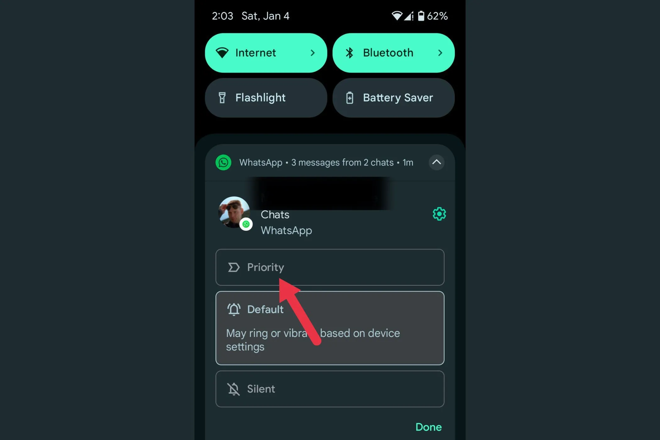 Mũi tên chỉ vào tùy chọn Priority