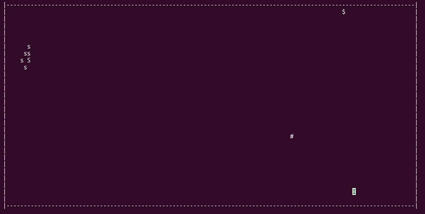 Người chơi đang di chuyển trong game rắn BSD trên terminal Linux