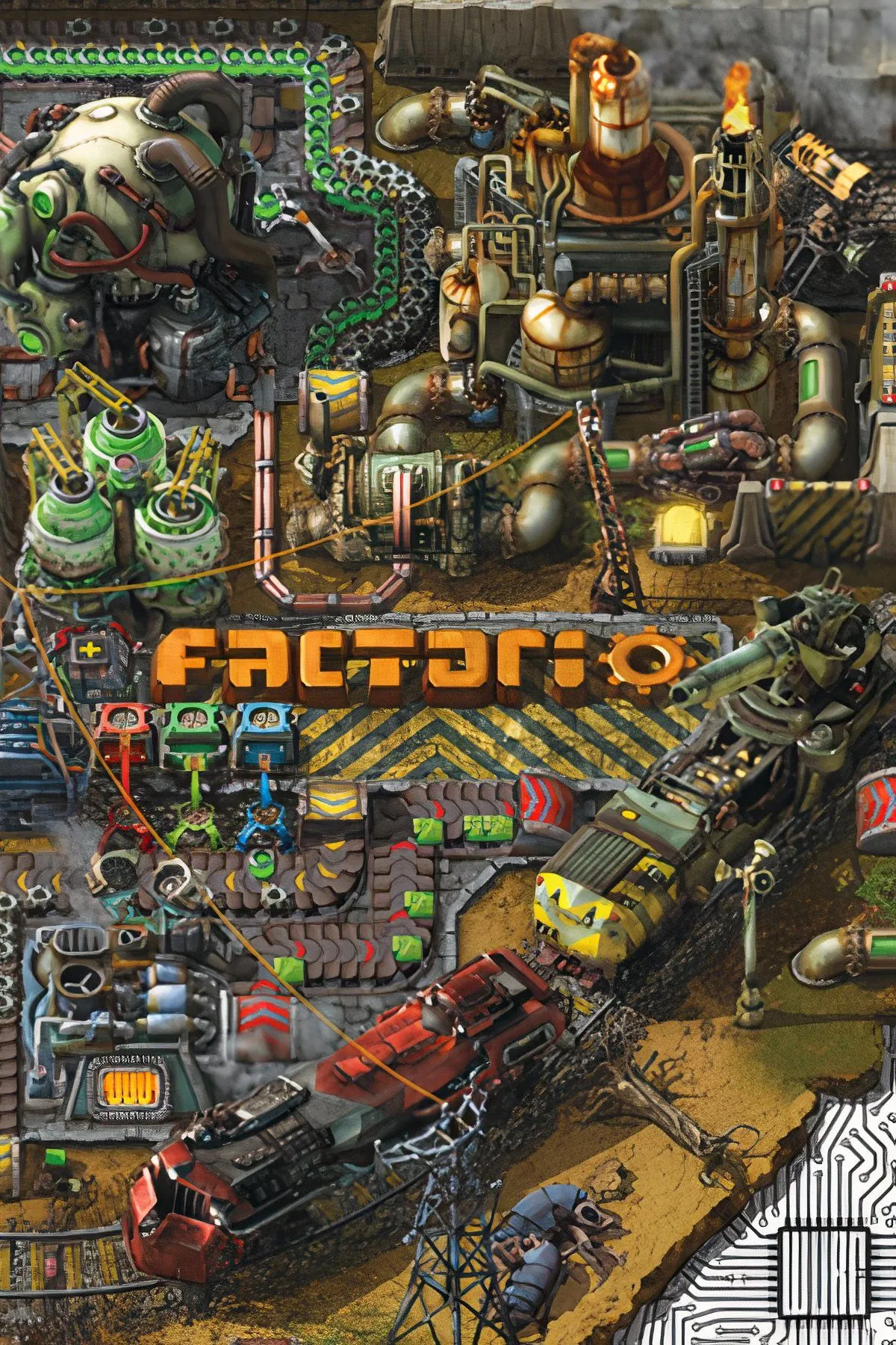Người chơi đang xây dựng một nhà máy phức tạp với nhiều băng chuyền và máy móc trong game Factorio