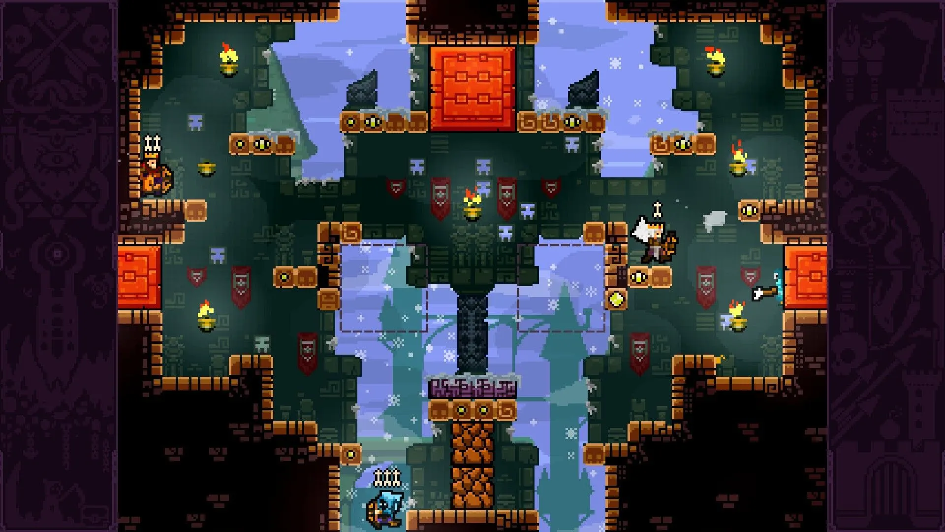 Người chơi điều khiển nhân vật cung thủ rơi khỏi bản đồ trong TowerFall Ascension