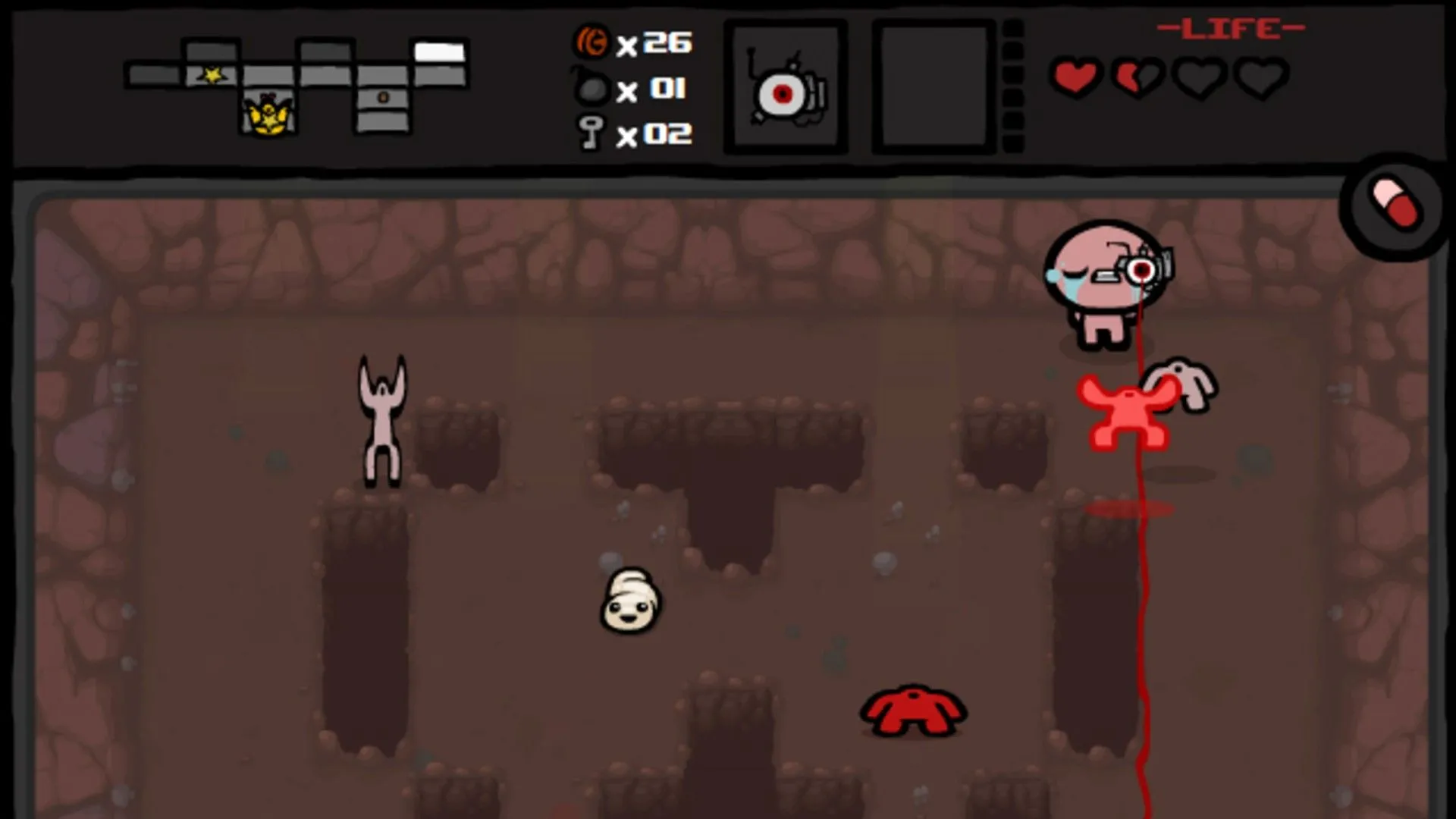 Người chơi với mắt laze bắn vào kẻ thù trong The Binding of Isaac