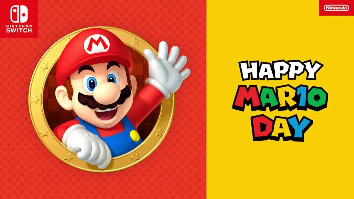Nhân vật Mario vui vẻ xuất hiện từ cửa sổ tròn trong sự kiện MAR10 Day của Nintendo