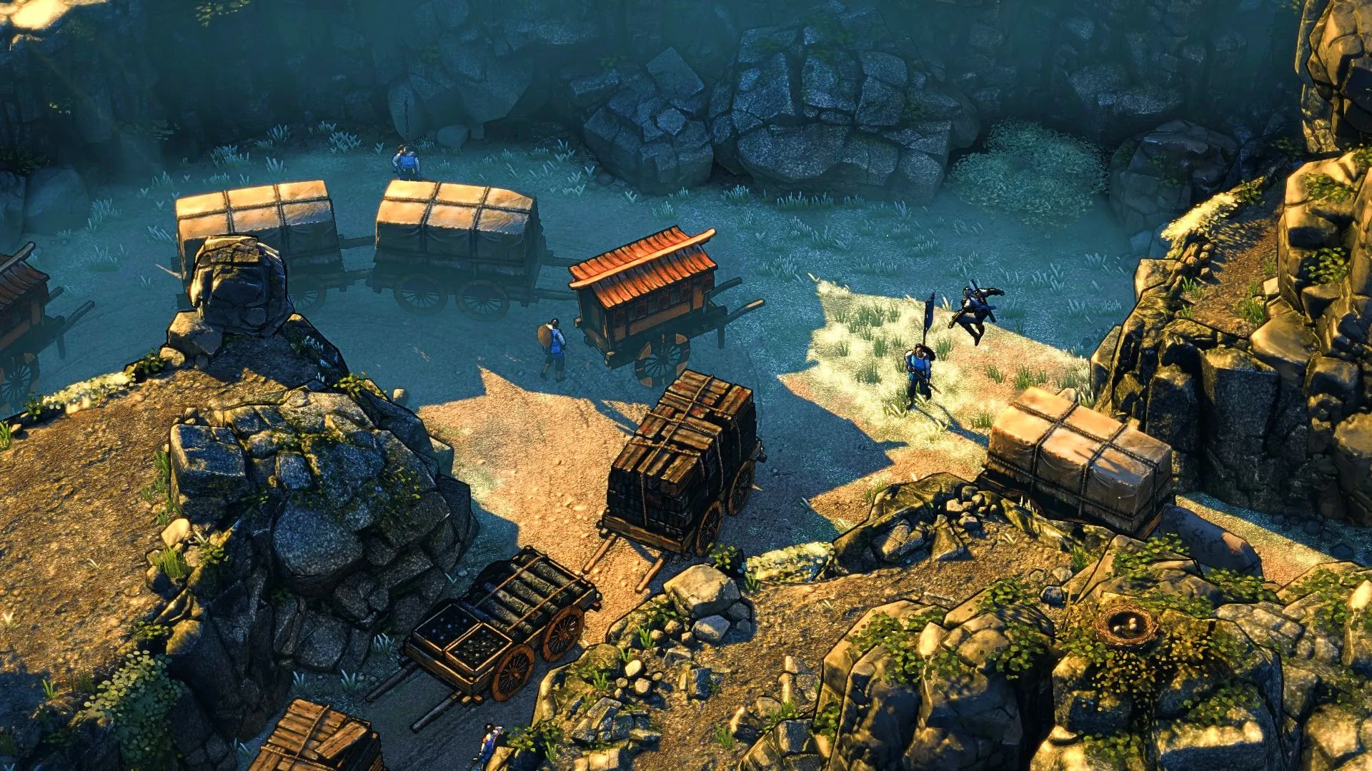 Nhân vật trong Shadow Tactics Blades of the Shogun tiếp cận kẻ địch, nhấn mạnh sự thận trọng.