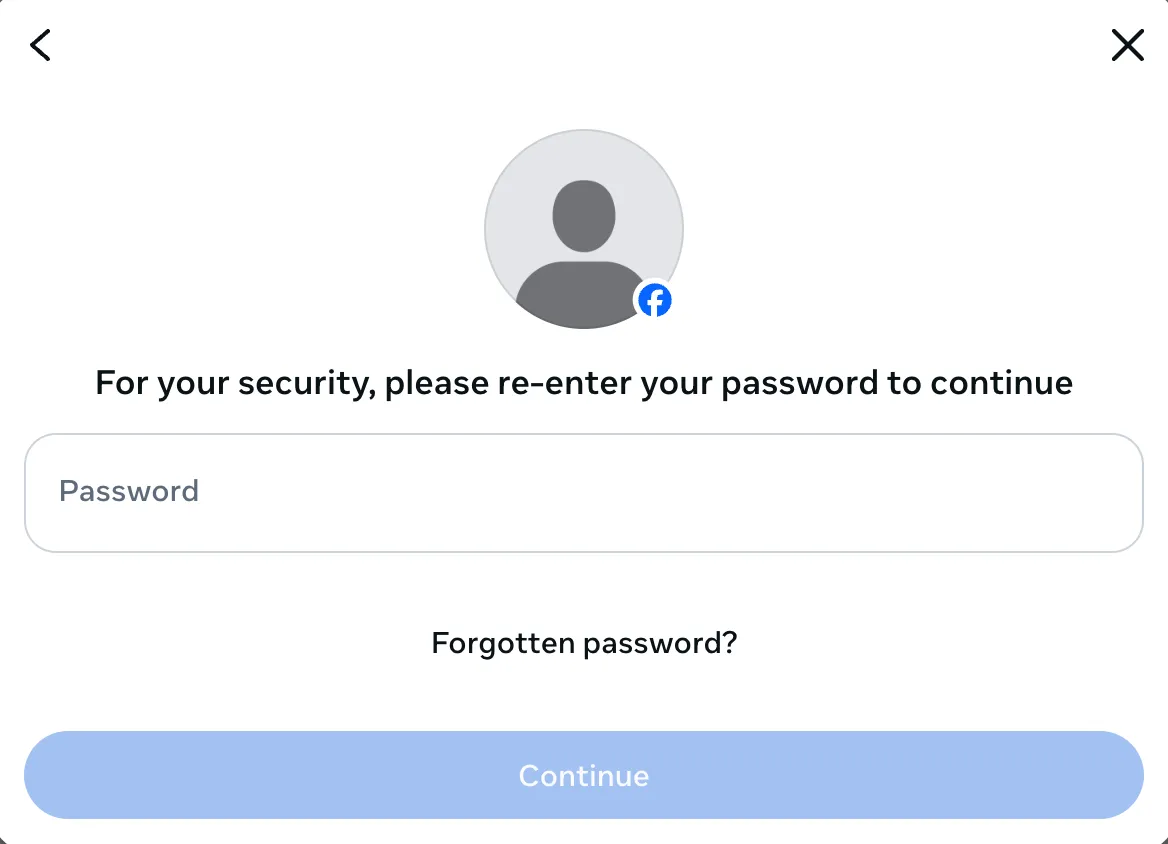 Nhập mật khẩu Facebook để xác nhận vô hiệu hóa tài khoản