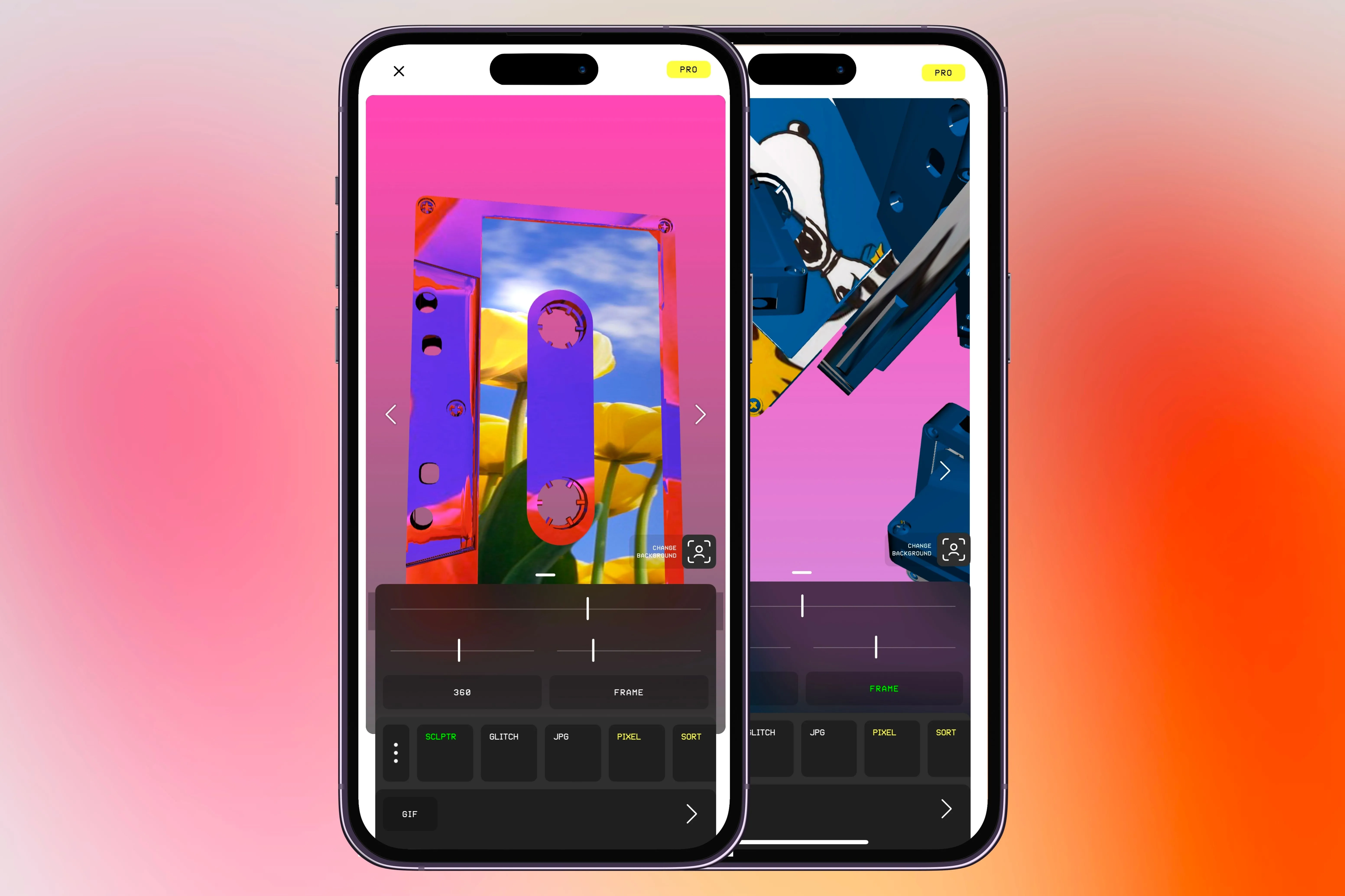 Nhiều hiệu ứng điêu khắc trên ứng dụng Glitché, thể hiện sự biến đổi của ảnh