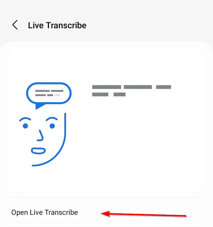 Nút &quot;Mở Live Transcribe&quot; để khởi động tính năng phiên âm trực tiếp