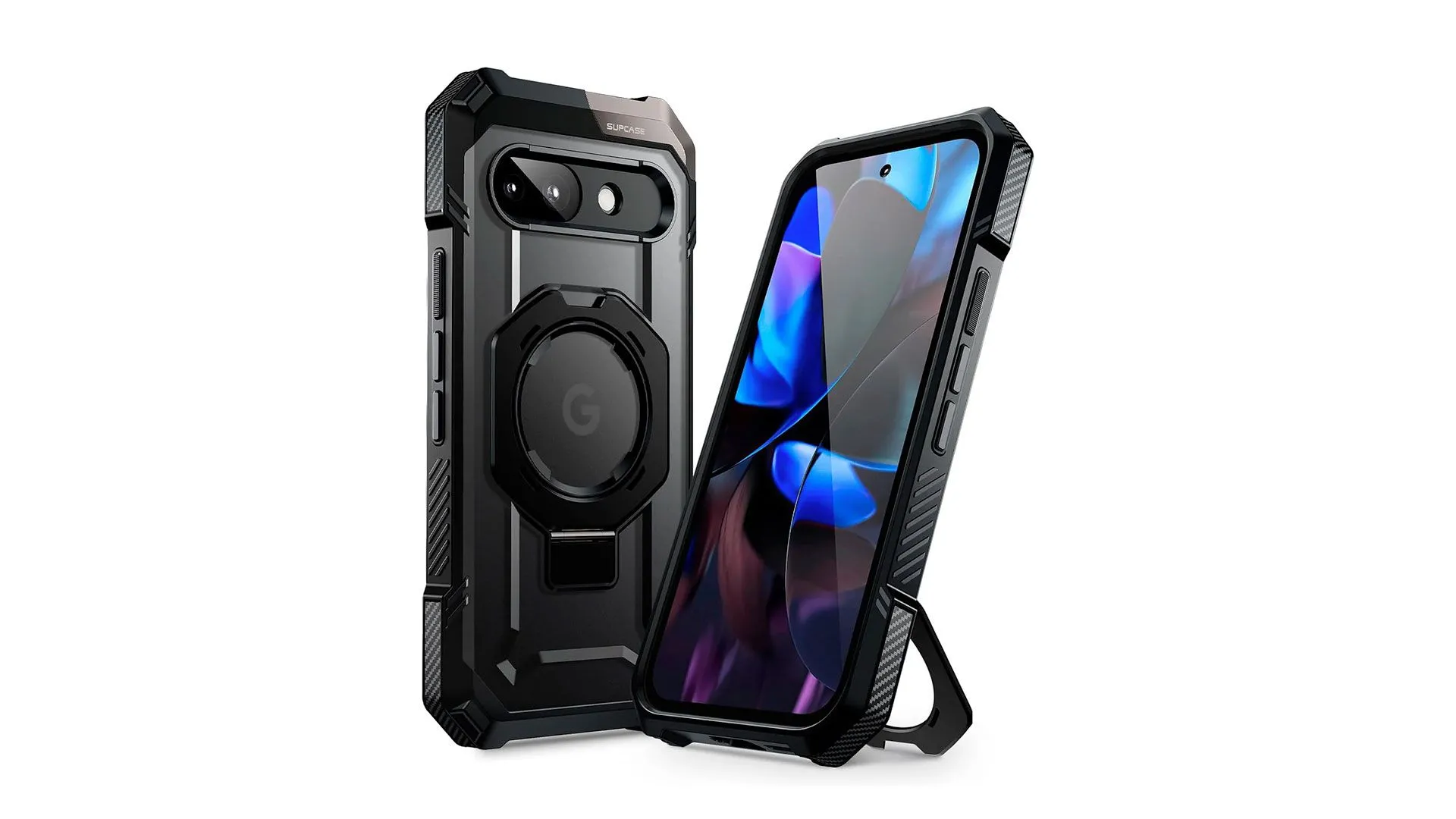 Ốp lưng bảo vệ Supcase UB Grip màu đen dành cho Google Pixel 9a trên nền trắng.