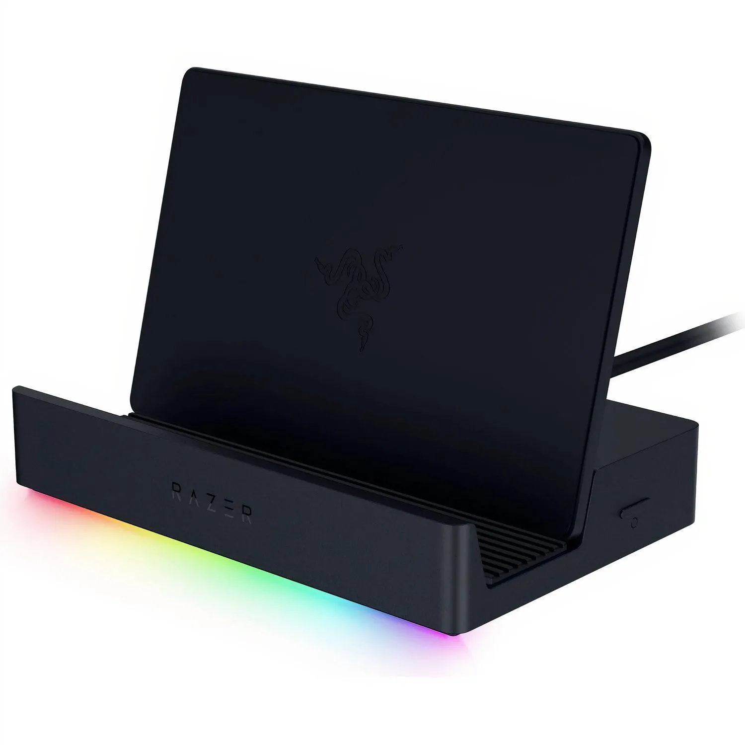 Razer Handheld Dock Chroma với thiết kế tổng thể màu đen và dải đèn RGB phát sáng