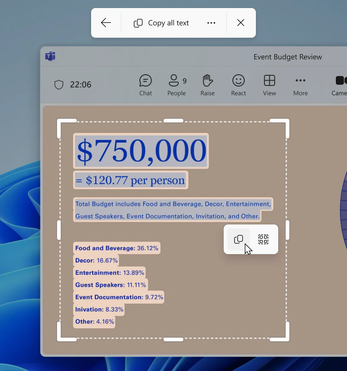 Snipping Tool Windows 11 trích xuất văn bản từ slide thuyết trình với tính năng OCR