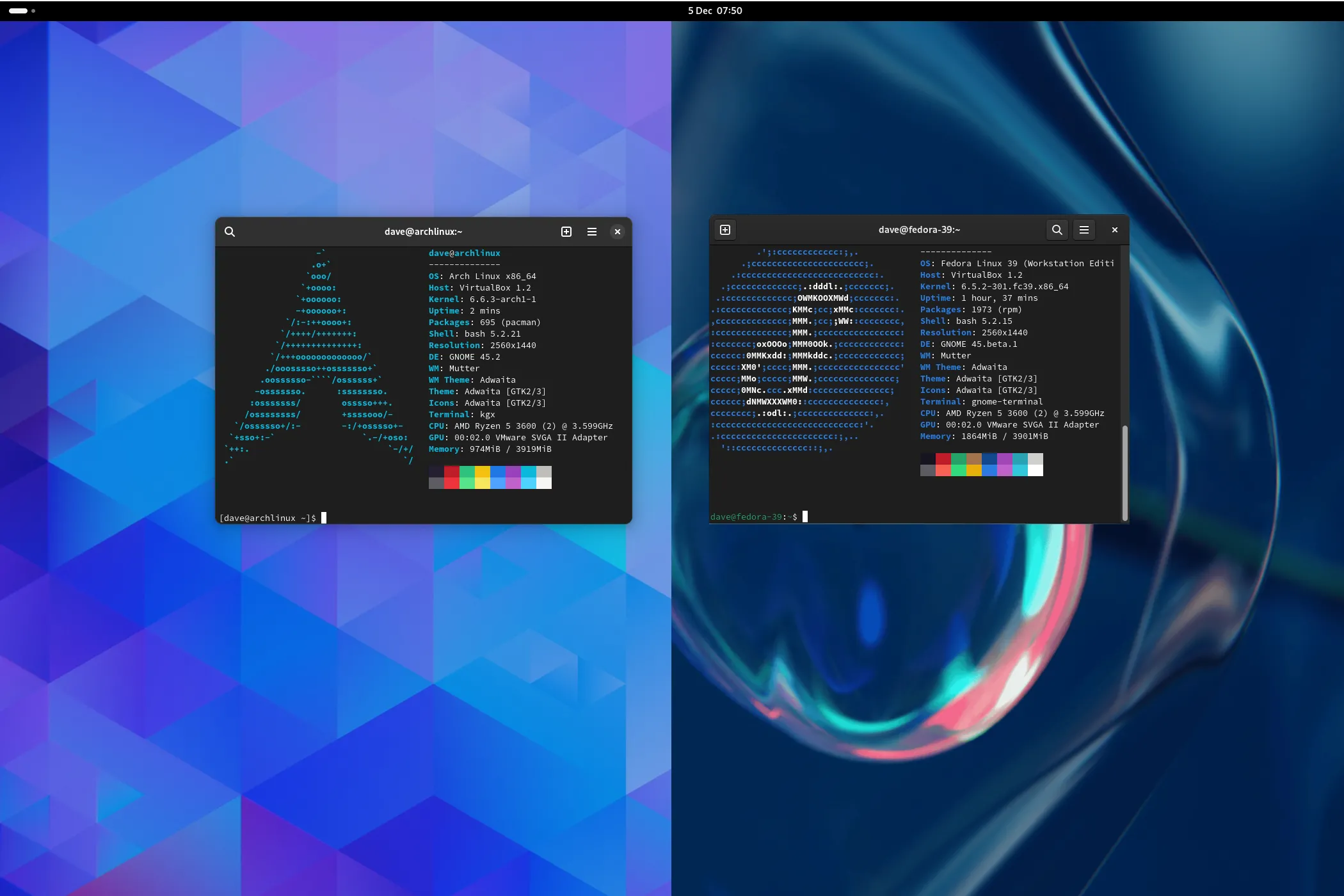 So sánh giao diện desktop Arch Linux và Fedora Linux