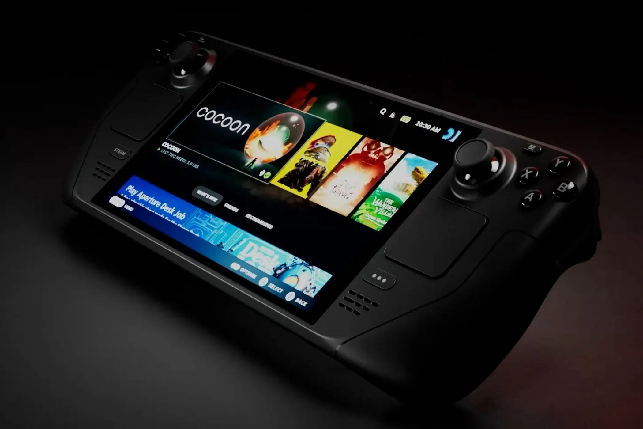 Steam Deck OLED với màn hình được lấy nét trên nền tối