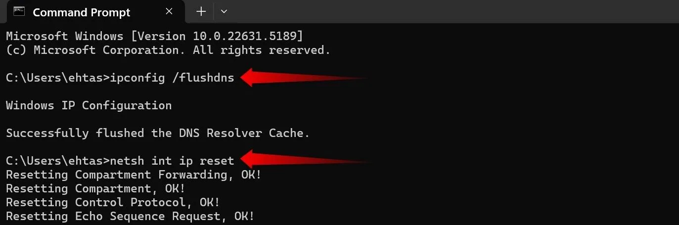 Sử dụng các lệnh ipconfig /release, ipconfig /renew và ipconfig /flushdns trong Command Prompt để khắc phục sự cố kết nối mạng trên Windows.