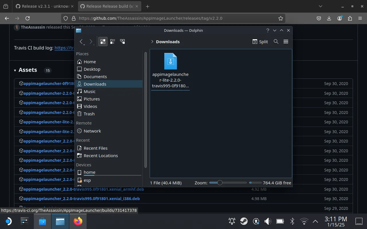 Tải AppImageLauncher về Steam Deck thông qua trình duyệt