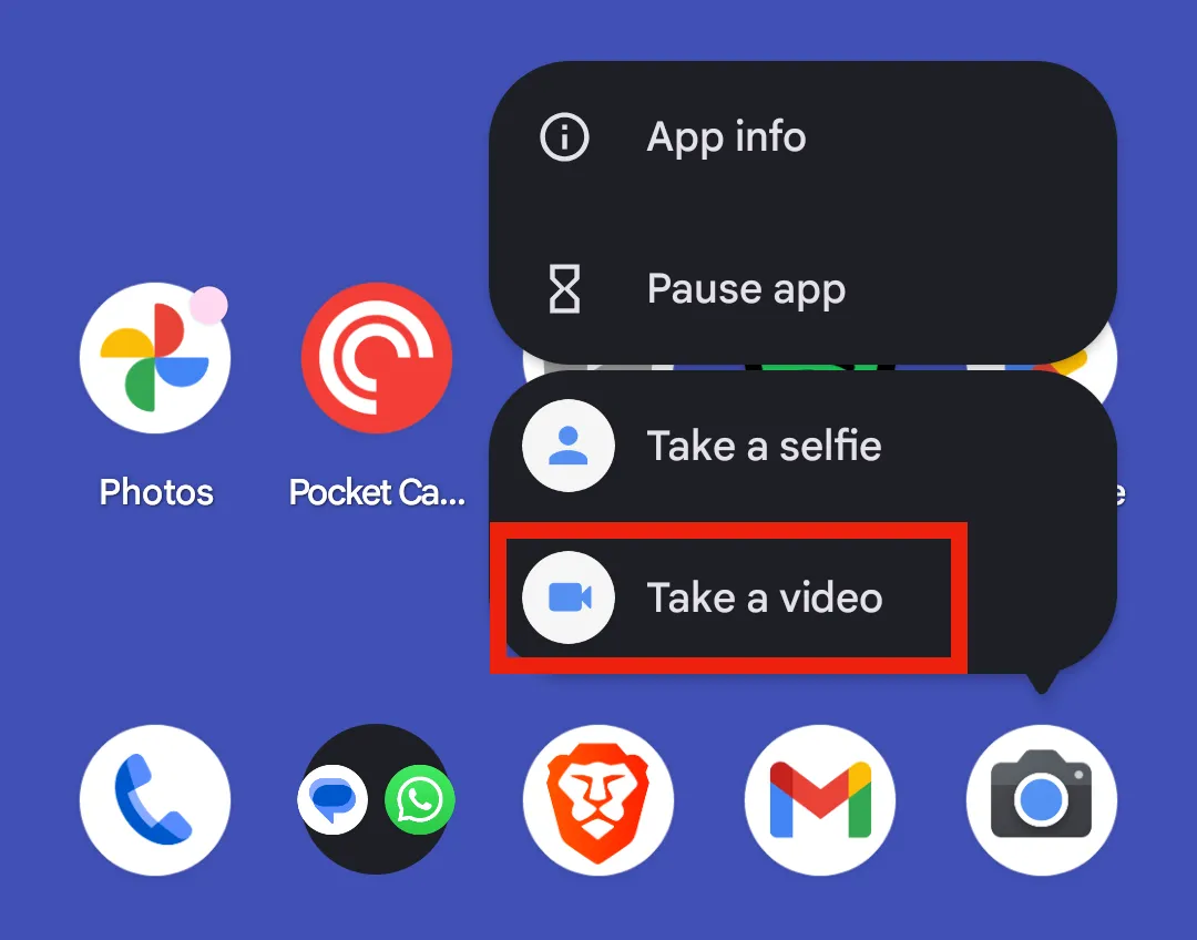 Tạo lối tắt &quot;Quay Video&quot; từ ứng dụng Pixel Camera ra màn hình chính