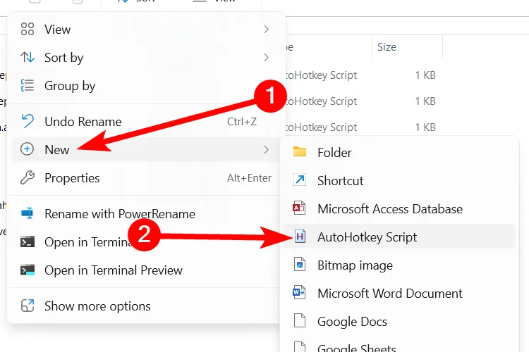 Tạo script AutoHotkey mới qua menu chuột phải trên Windows