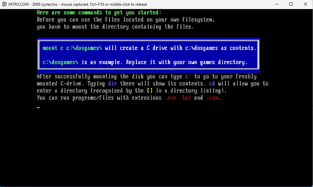 Tạo thư mục DOS Games trên ổ C để gắn vào DOSBox Staging