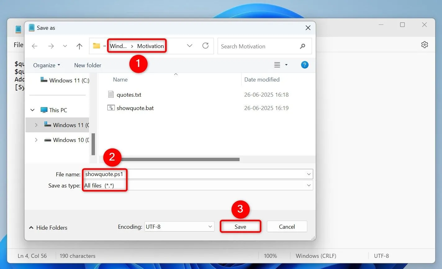 Tạo và lưu script PowerShell để hiển thị câu nói động lực