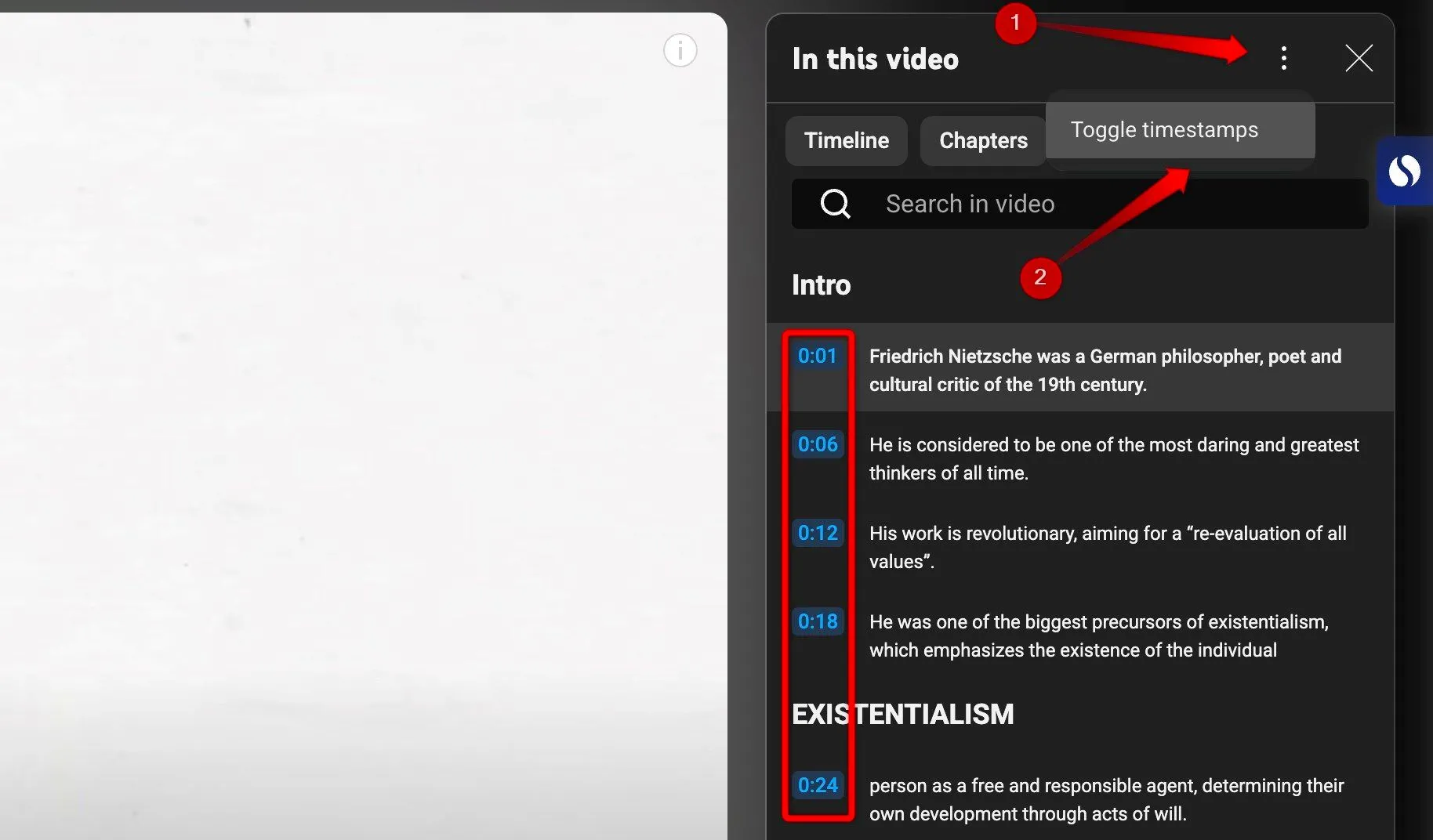 Tắt dấu thời gian trong bản chép lời YouTube để dễ đọc hơn