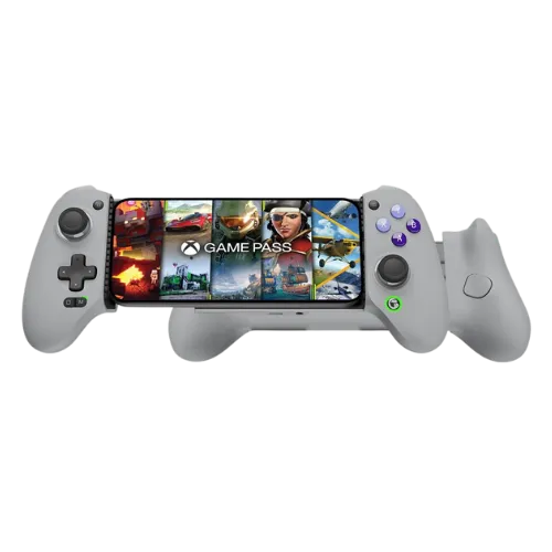 Tay cầm GameSir G8 Galileo gắn với điện thoại di động, thể hiện thiết kế mở rộng và cổng kết nối USB-C.