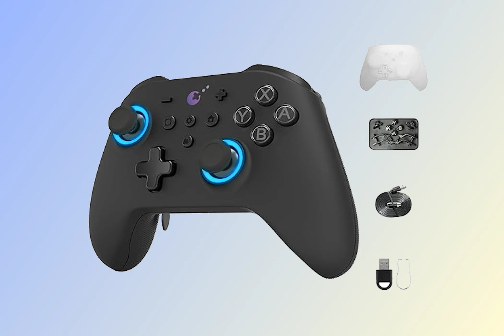 Tay cầm Gulikit KK3 Max màu đen, góc nhìn trực diện, thể hiện thiết kế tiện dụng cho Nintendo Switch.