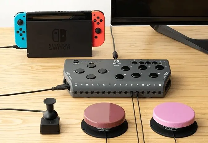 Tay cầm Hori Flex, một giải pháp điều khiển hỗ trợ tiếp cận được cấp phép cho Nintendo, tương tự Xbox Adaptive Controller