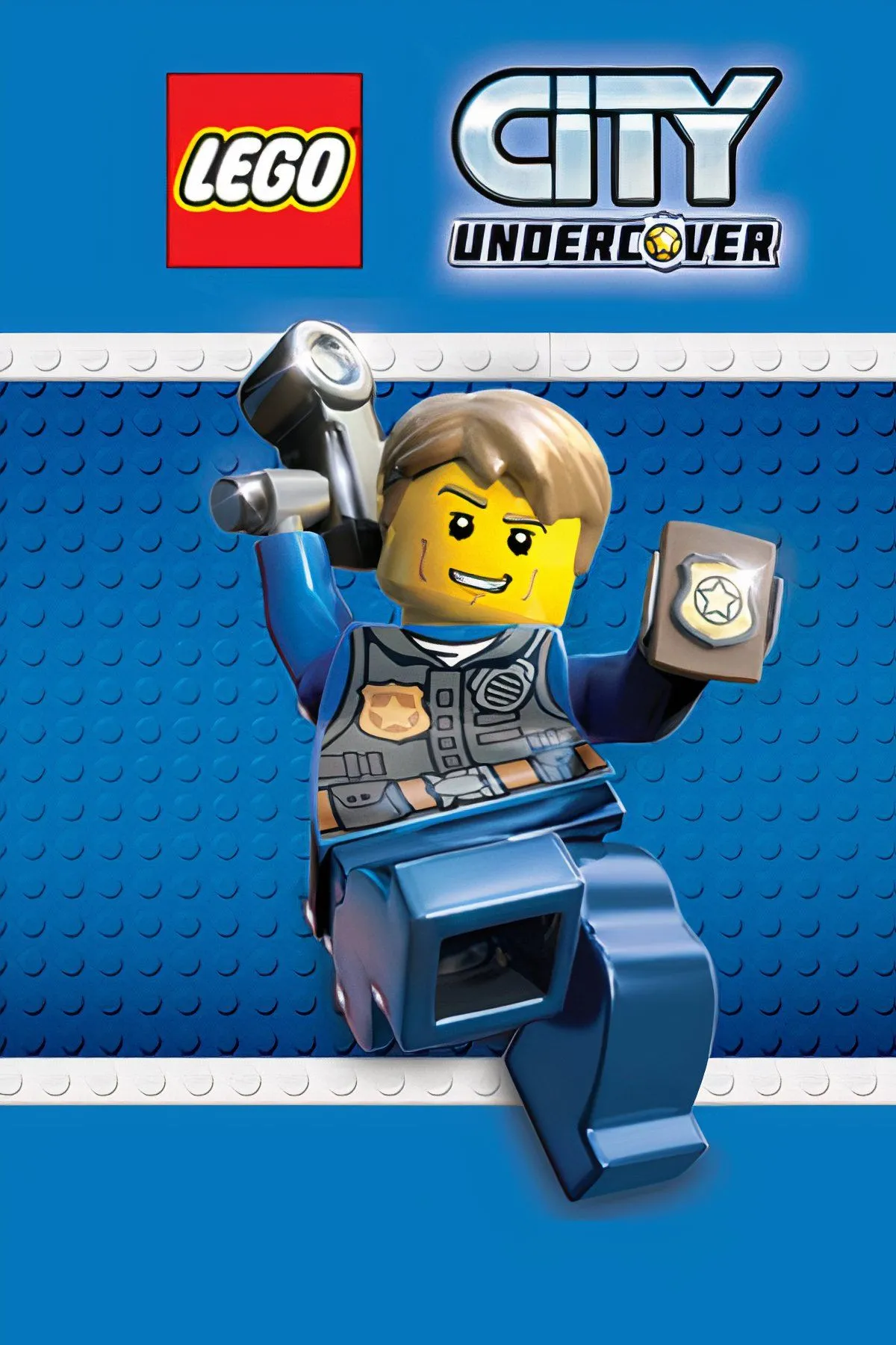 Thám tử Chase McCain trong trang phục cảnh sát LEGO City Undercover lái xe trong thành phố