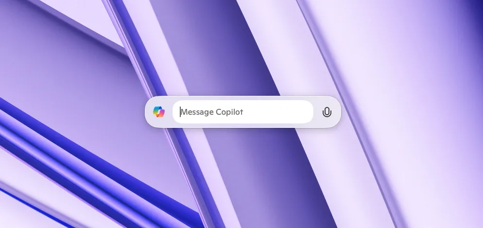 Thanh tìm kiếm nhanh Copilot trên màn hình desktop macOS