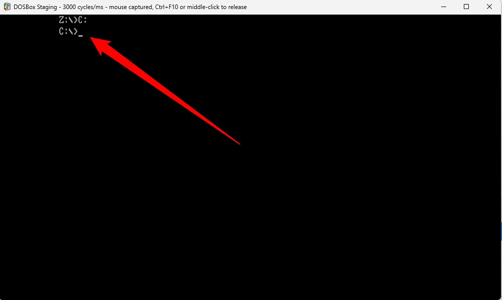 Thay đổi từ ổ đĩa Z sang ổ đĩa C ảo trong DOSBox Staging