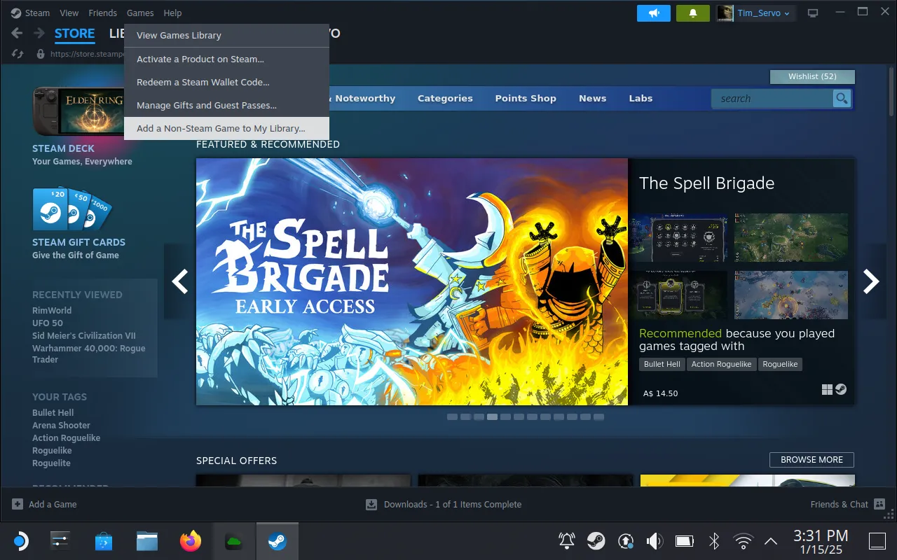 Thêm Greenlight làm trò chơi non-Steam vào thư viện Steam Deck