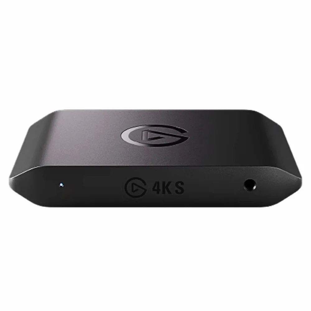 Thiết bị ghi hình Elgato Game Capture 4K S với cổng kết nối USB-C và HDMI, đặt trên nền trắng, nổi bật thiết kế nhỏ gọn và hiện đại cho các game thủ.