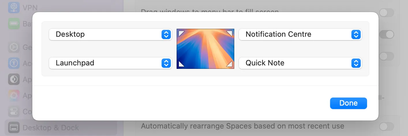 Thiết lập các tùy chọn Góc nóng trong cài đặt macOS
