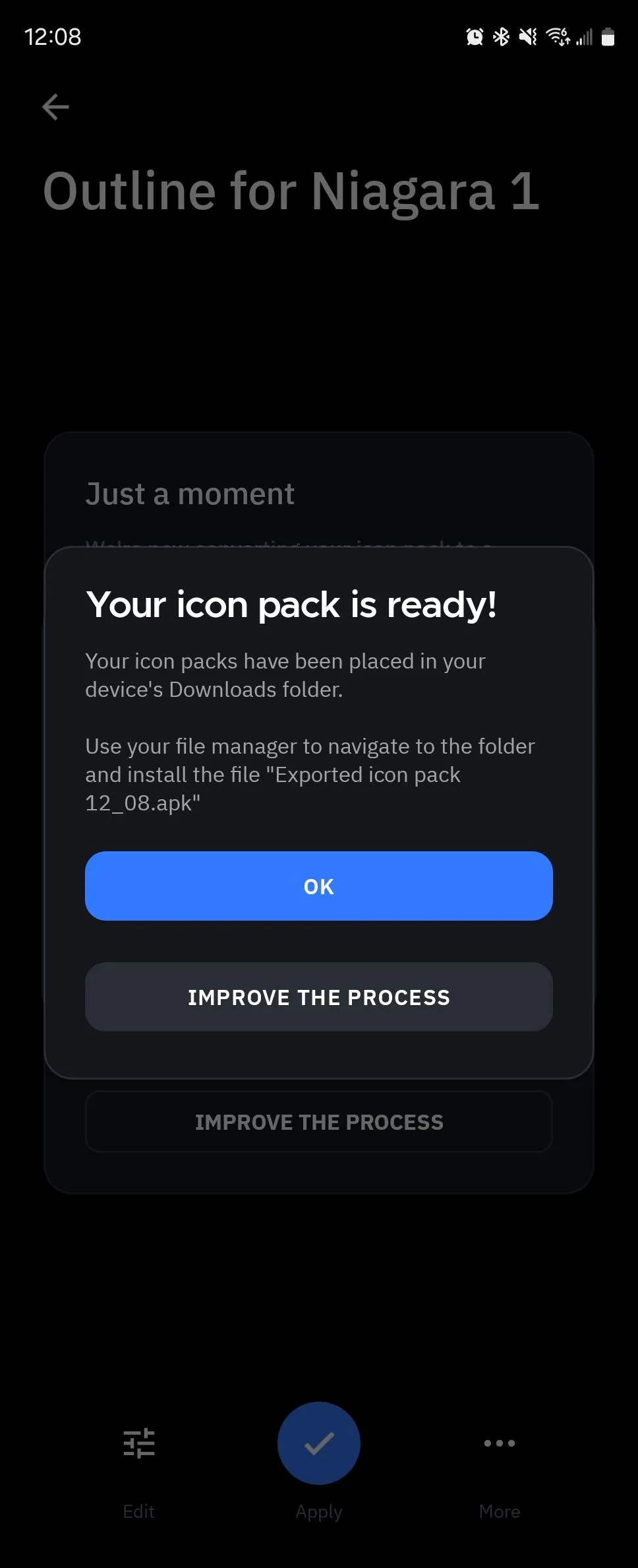 Thông báo chủ đề đã sẵn sàng trong Icon Pack Studio.