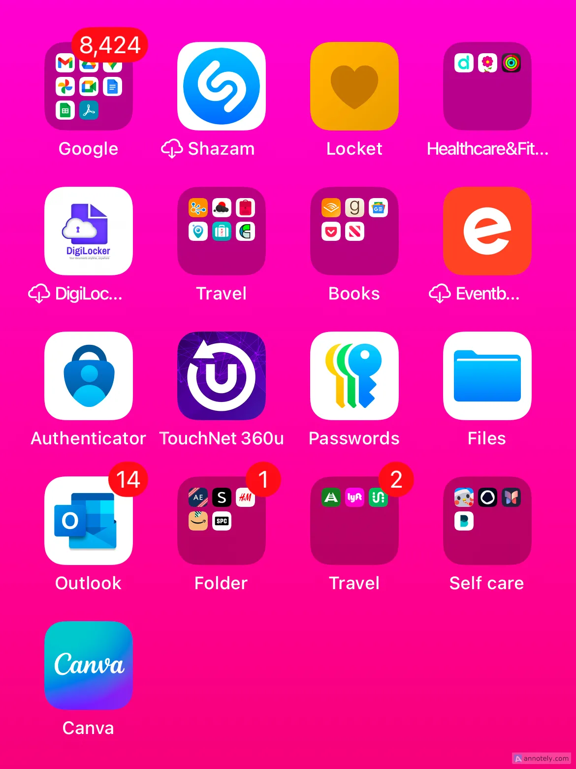 Thư mục ứng dụng được sắp xếp trên màn hình chính iPhone giúp quản lý gọn gàng.