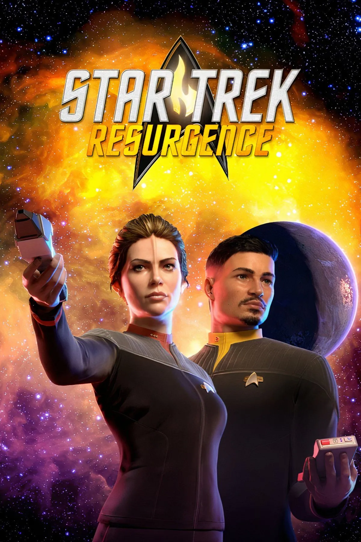 Thuyền trưởng Solano và Sứ giả Spock thảo luận trên cầu tàu trong game phiêu lưu Star Trek Resurgence.