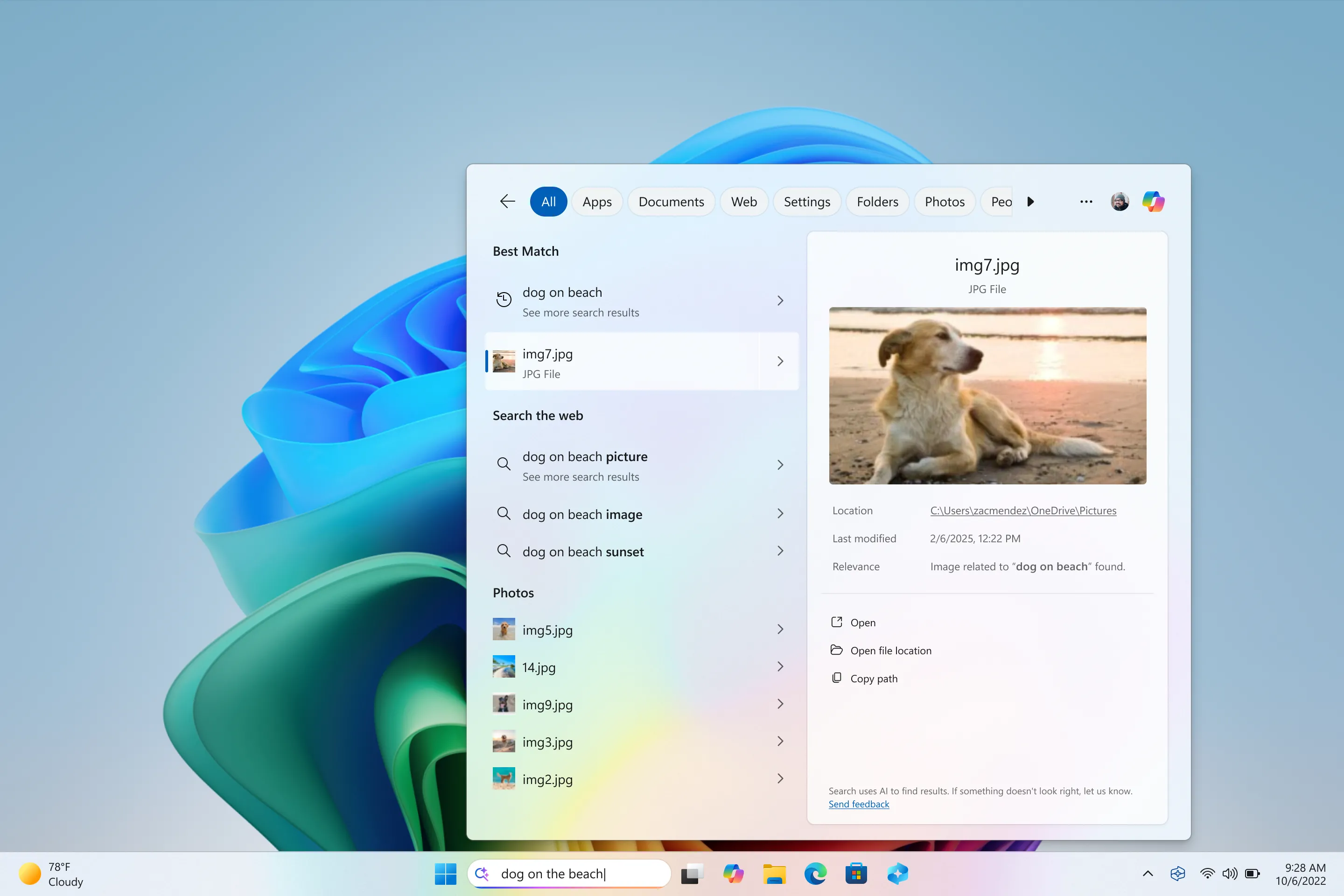 Tìm kiếm ảnh chó trên đám mây trong File Explorer Windows 11 sau cập nhật mới