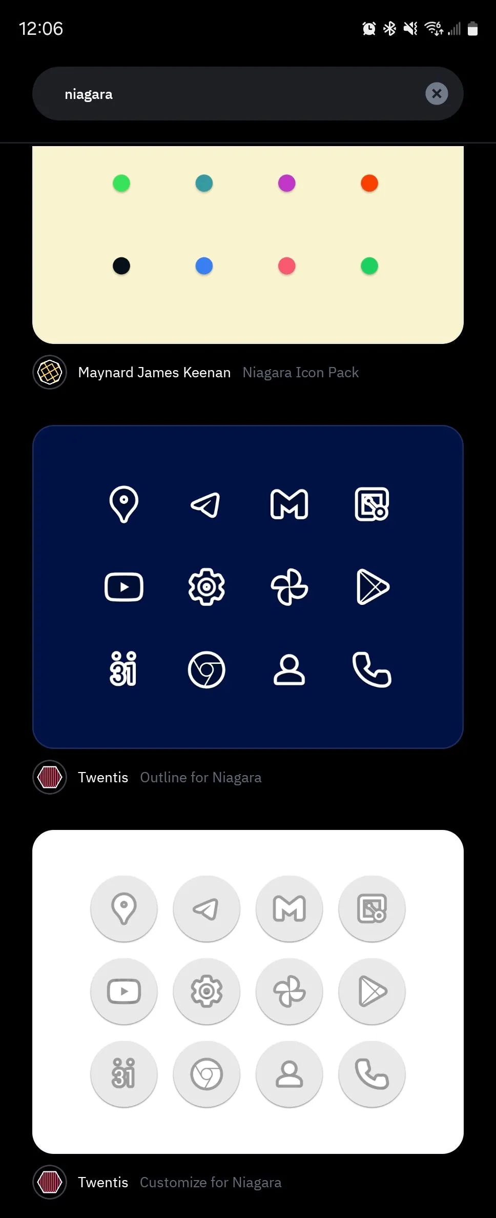 Tìm kiếm một chủ đề trong Icon Pack Studio dành cho Android.