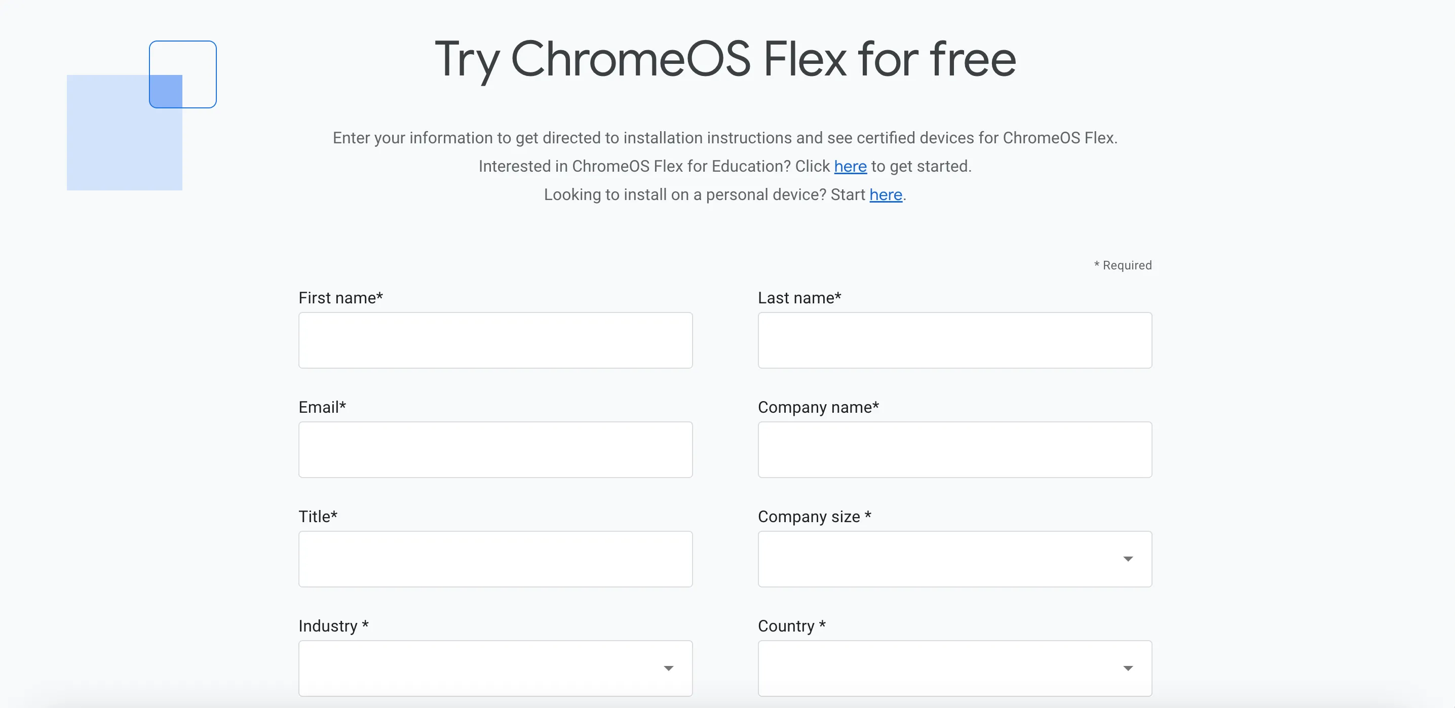 Trang web hiển thị thông tin cần nhập để tải ChromeOS Flex, giải pháp cho Chromebook cũ.
