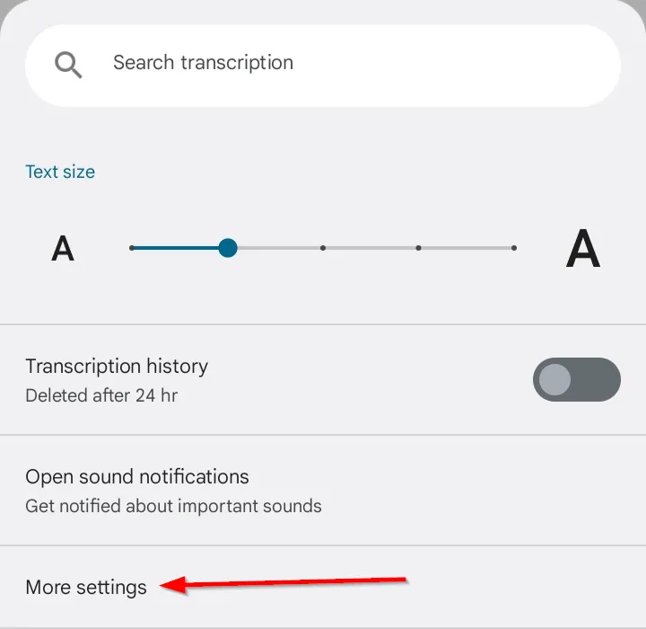 Truy cập &quot;Cài đặt khác&quot; trong Live Transcribe để tùy chỉnh rung khi tên được nhắc