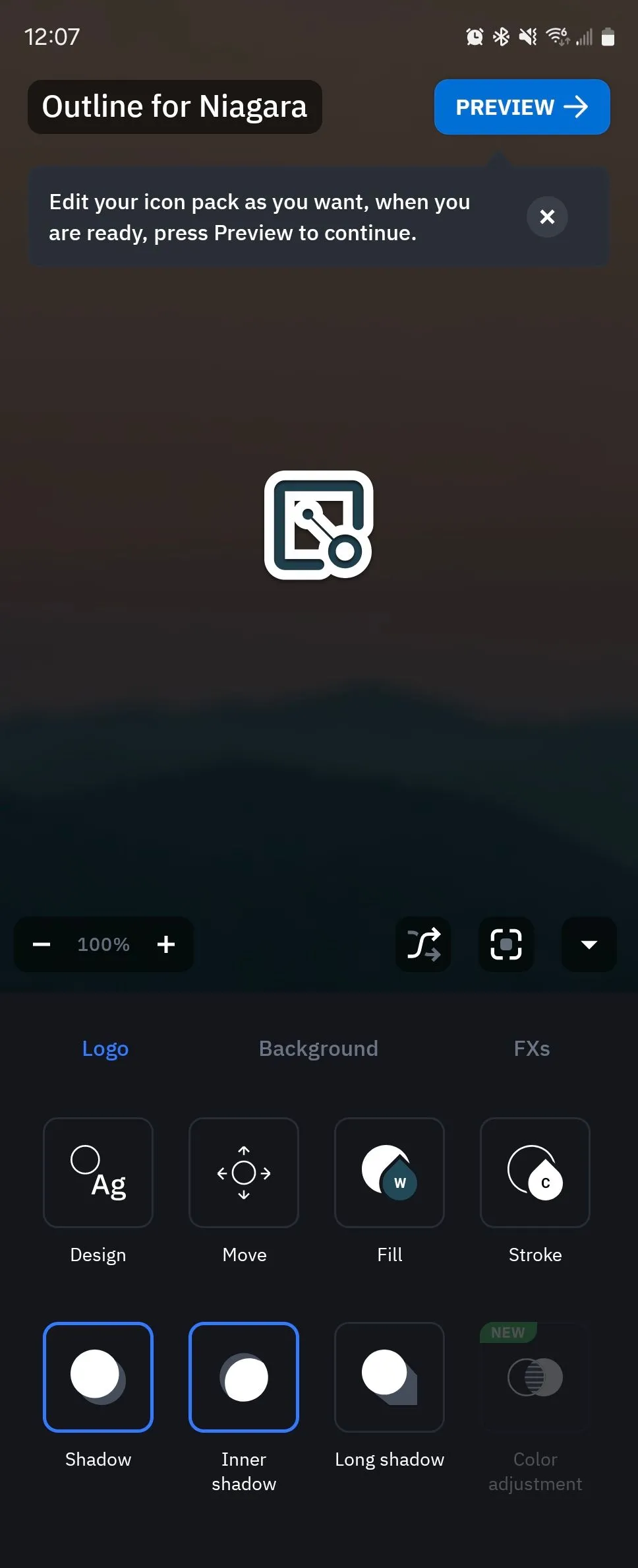 Tùy chọn chỉnh sửa cho một chủ đề trong Icon Pack Studio.