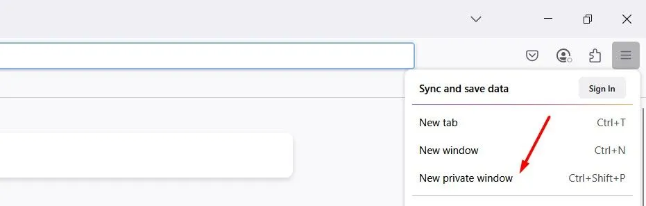 Tùy chọn &quot;Cửa sổ riêng tư mới&quot; trong Firefox.
